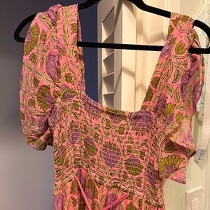 Banjanan Pink and Green Floral Maxi Dress